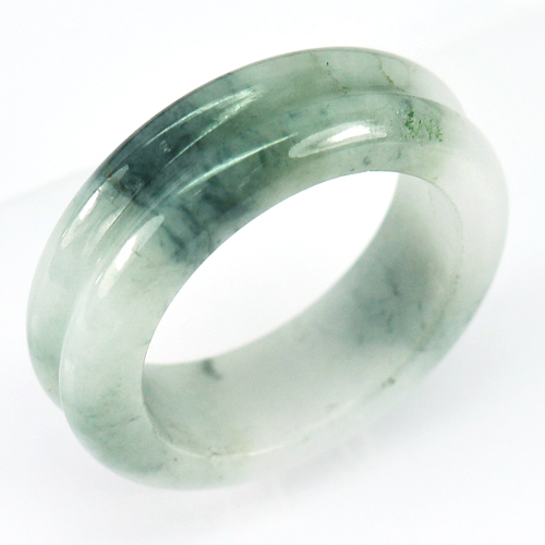 22.32 Ct. Unheated Round Cabochon Green White Natural Jadeite Ring Size 7.5