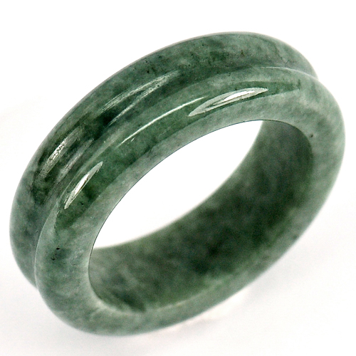 22.28 Ct. Unheated Round Cabochon Green White Natural Jadeite Ring Size 7.5