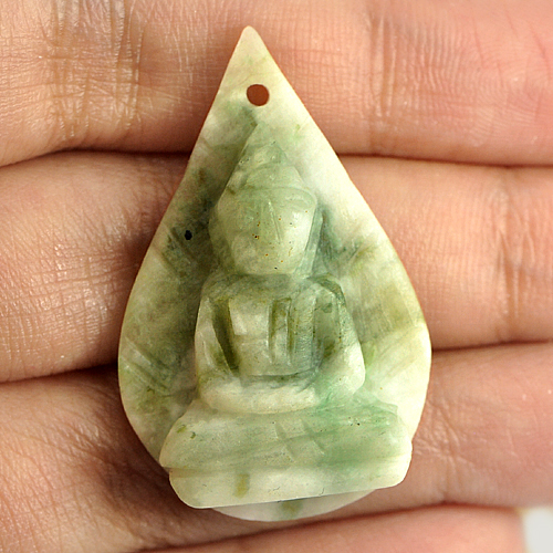 28.59 Ct. Natural White Green Color Jade Buddha Carving From Thailand