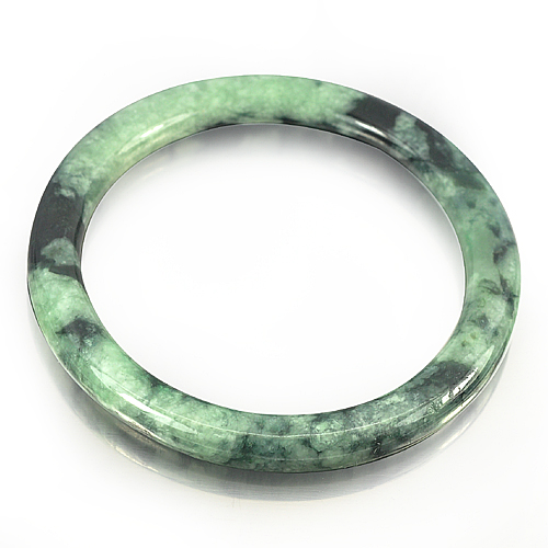 178.38 Ct. Unheated Natural Green White Jade Bangle From Thailand