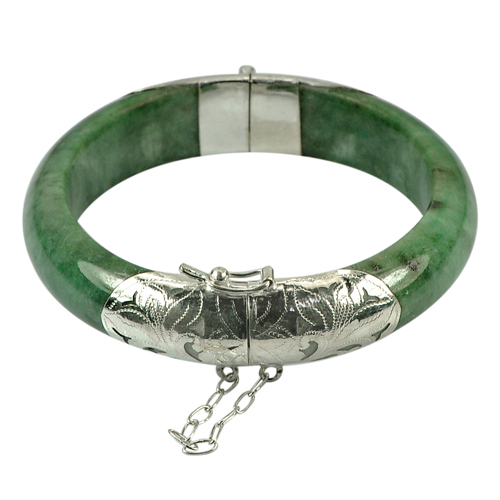 279.66 Ct. Nice Color Natural Green Jade with Silver Bangle Thailand Unheated