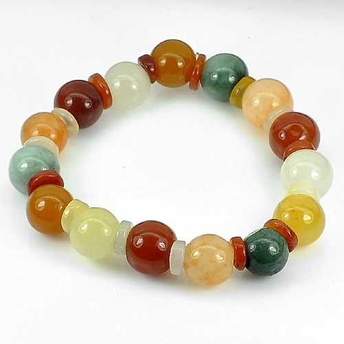 188.77 Ct. Beauty Natural Fancy Color Jade Beads Bracelet Length 9 Inch.