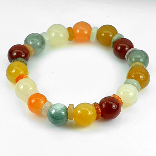 188.22 Ct. Nice Color Natural Fancy Color Jade Beads Bracelet Length 9 Inch.