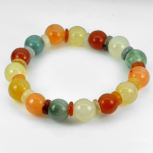 184.61 Ct. Good Color Natural Fancy Color Jade Beads Bracelet Length 9 Inch.