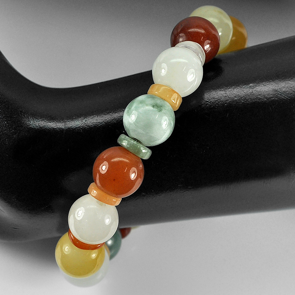 187.65 Ct. Good Color Natural Fancy Color Jade Beads Bracelet Length 8 Inch.