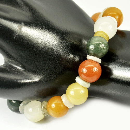 184.02 Ct. Good Color Natural Fancy Color Jade Beads Bracelet Length 8 Inch.