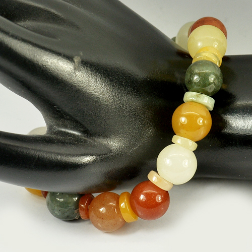 191.60 Ct. Alluring Natural Fancy Color Jade Beads Bracelet Length 8 Inch.