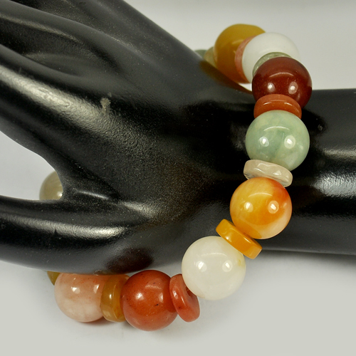 290.05 Ct. Beauty Natural Fancy Color Jade Beads Bracelet Length 9 Inch.
