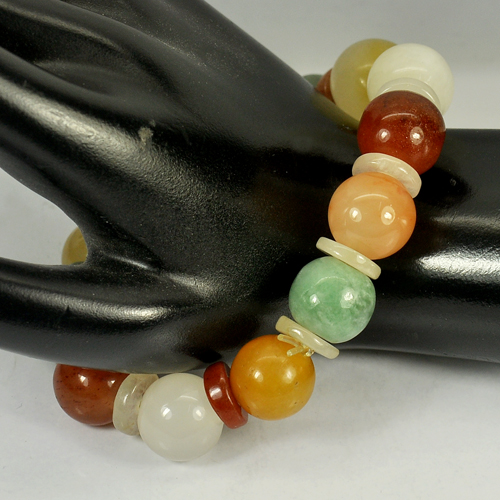 295.61 Ct. Blazing Natural Fancy Color Jade Beads Bracelet Length 9 Inch.