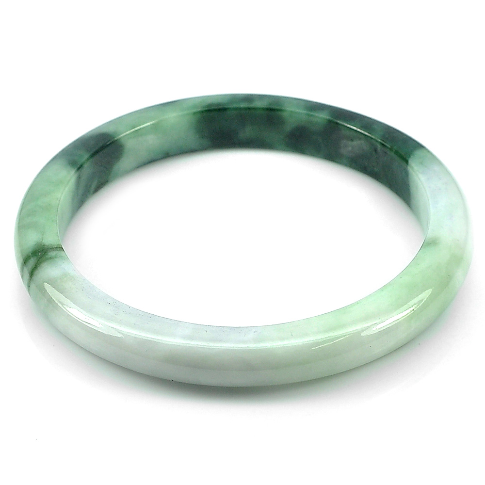 200.77 Ct. Natural Gemstone Green White Jade Bangle Diameter 59 Mm. Unheated