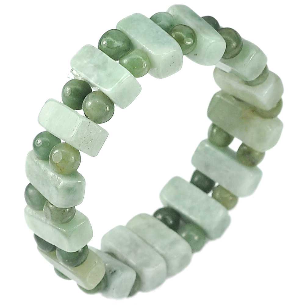 166.09 Ct. Natural Gemstones Green Color Jade Beads Bracelet Length 7 Inch.