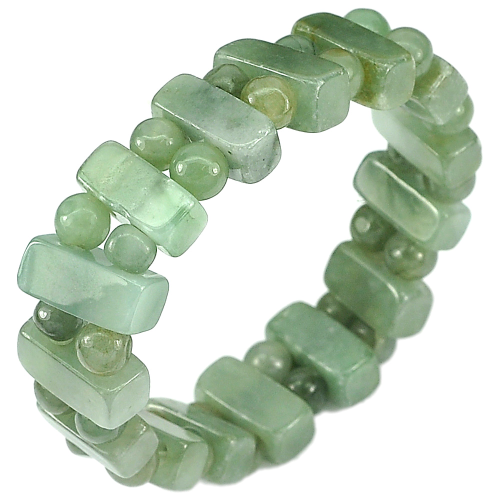 162.69 Ct. Natural Gemstones Green Color Jade Beads Bracelet Length 7 Inch.