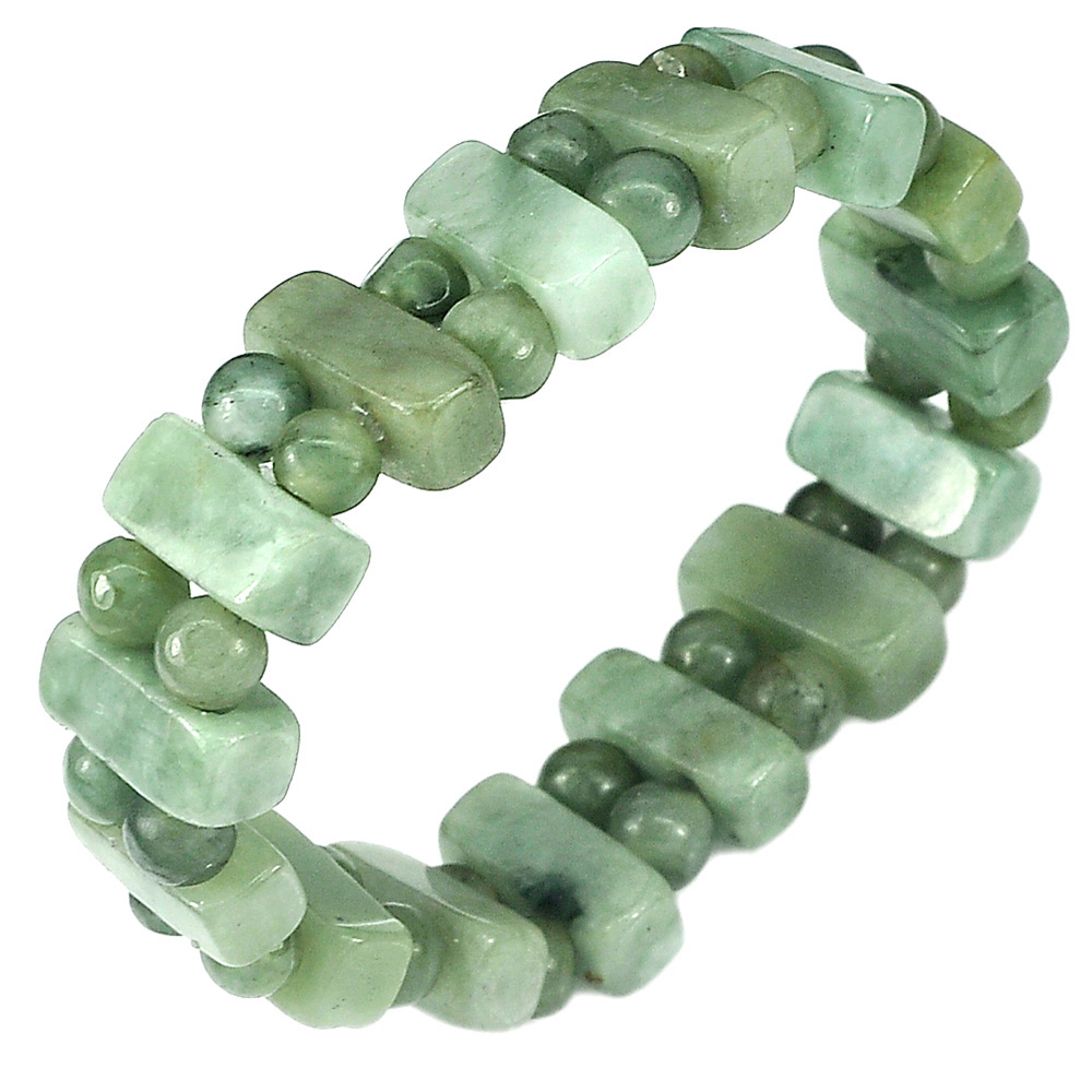 173.64 Ct. Natural Gemstones Green Color Jade Beads Bracelet Length 7 Inch.