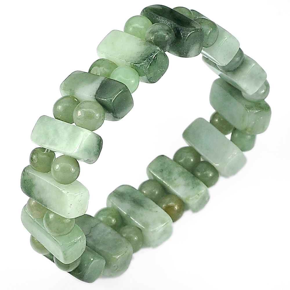 166.73 Ct. Natural Gemstones Green Color Jade Beads Bracelet Length 7 Inch.