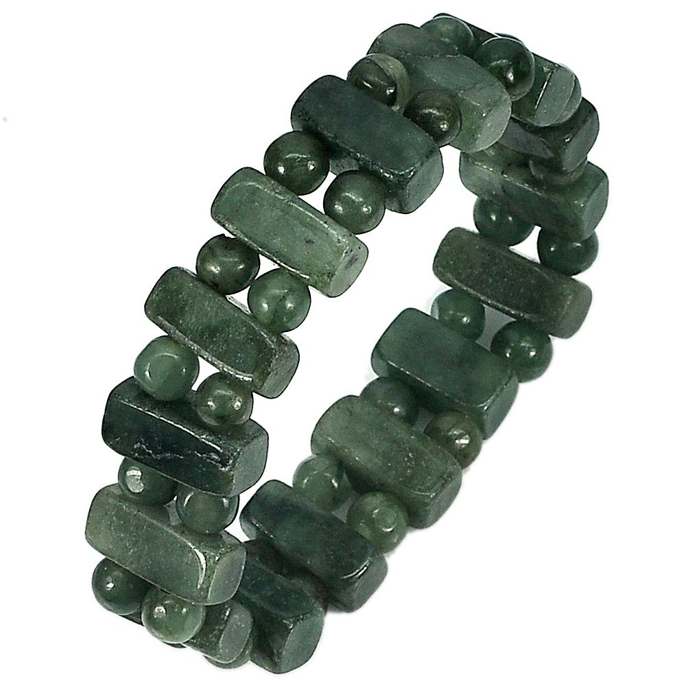 173.78 Ct. Good Natural Gemstones Green Color Jade Beads Bracelet Length 7 Inch.