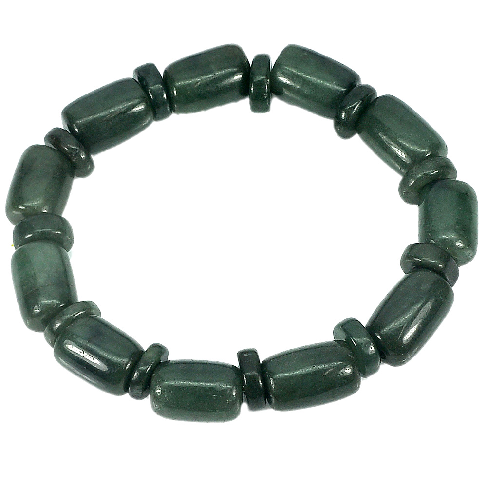 211.53 Ct. Natural Gemstones Green Color Jade Beads Bracelet Length 8 Inch.