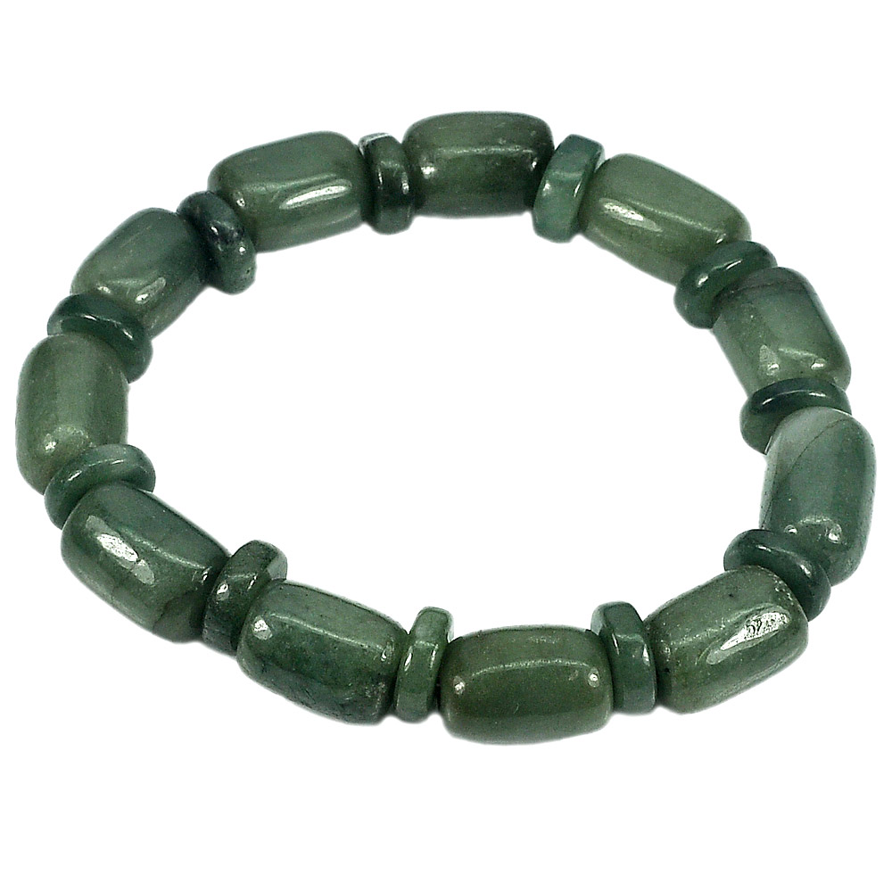 198.83 Ct. Natural Gemstones Green Color Jade Beads Bracelet Length 8 Inch.