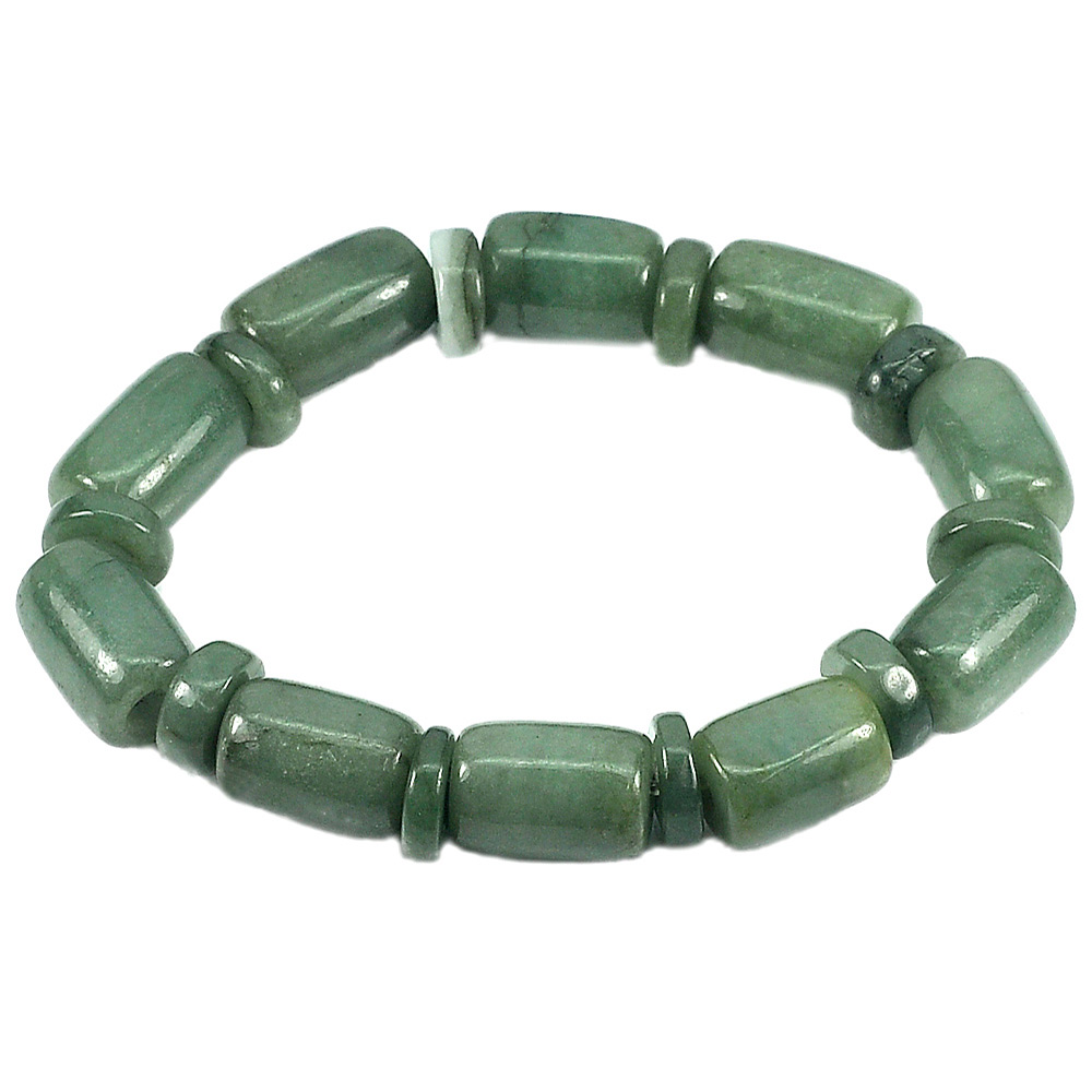 201.16 Ct. Natural Gemstones Green Color Jade Beads Bracelet Length 8 Inch.