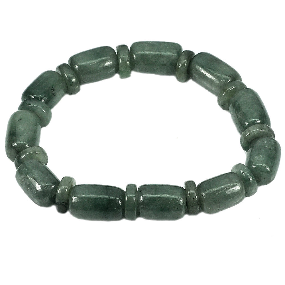 224.82 Ct. Natural Gemstones Green Color Jade Beads Bracelet Length 8 Inch.