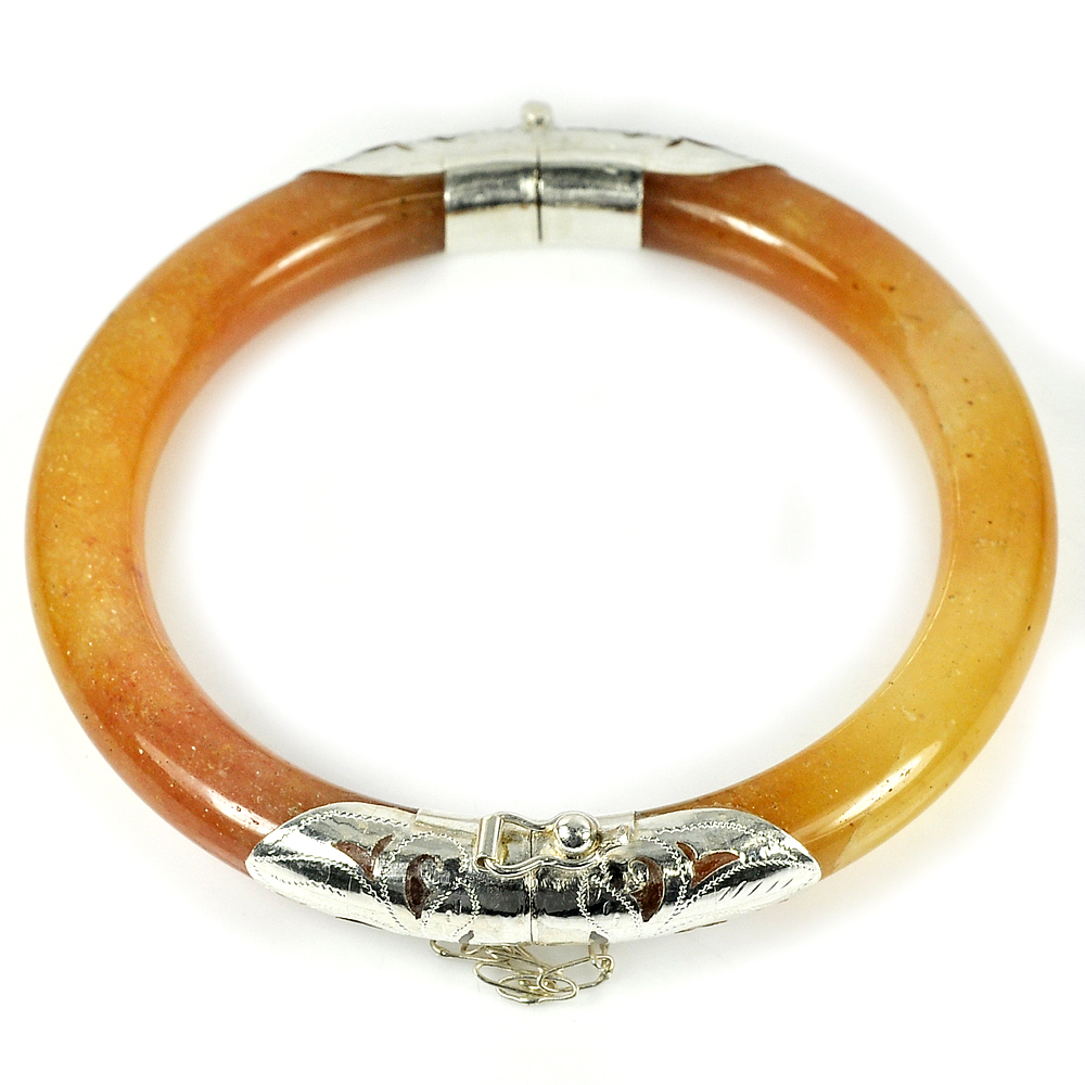 220.82 Ct.Natural Gem Brown Honey Jade Bangle Diameter56Mm.with Silver Unheated