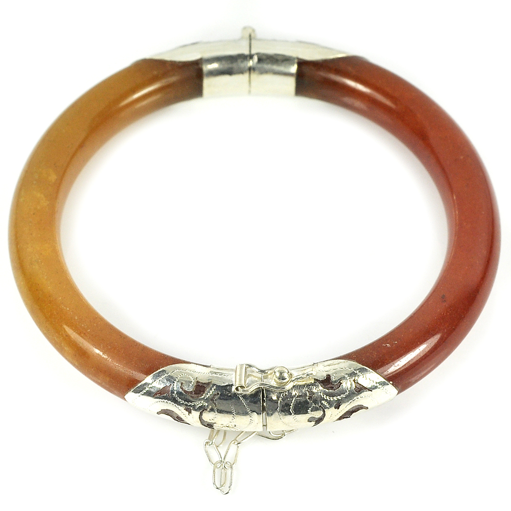208.94 Ct.Natural Gem Brown Honey Jade Bangle Diameter58Mm.with Silver Unheated