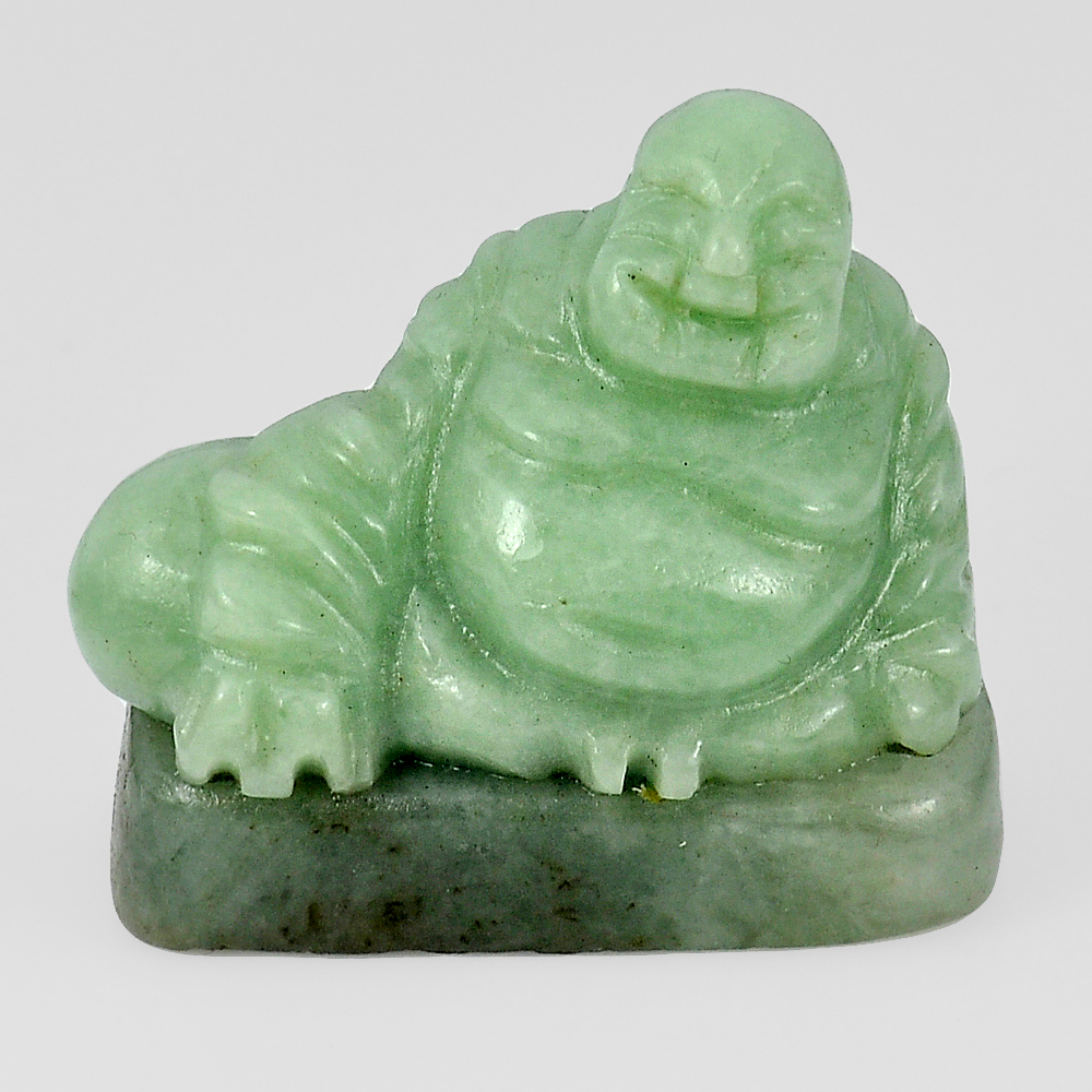 143.42 Ct. 35x33x16 Mm. Natural Gem Green Jade Happy Buddha Carving Unheated