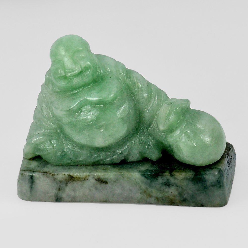 215.83 Ct. 43 x 35 Mm. Natural Gemstone Green Jade Happy Buddha Carving Unheated