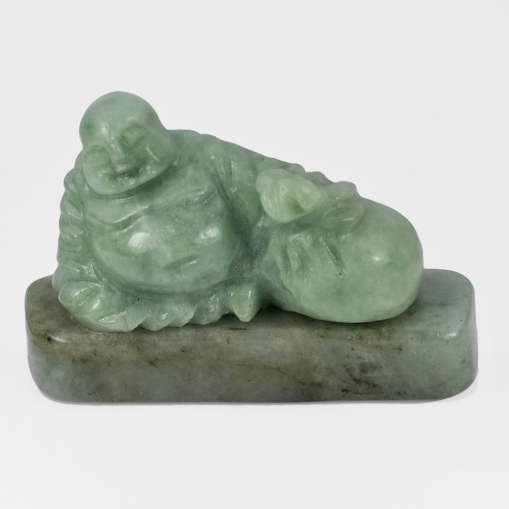 255.13 Ct. 54 x 37 Mm. Natural Gemstone Green Jade Happy Buddha Carving Unheated