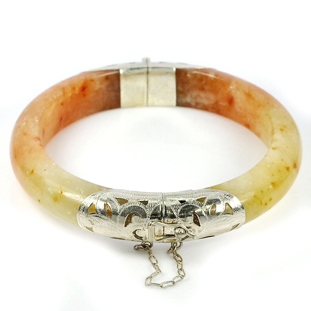 300 Ct. Natural Gemstone Brown Honey Color Jade Bangle with Silver Diameter65mm.