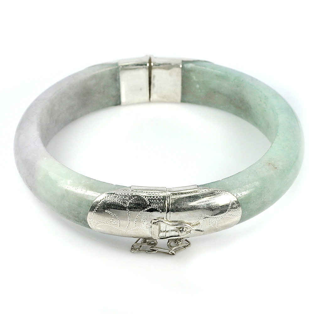 350 Ct. Natural Gemstone Multi-Color Jade Bangle with Silver Diameter 65 mm.