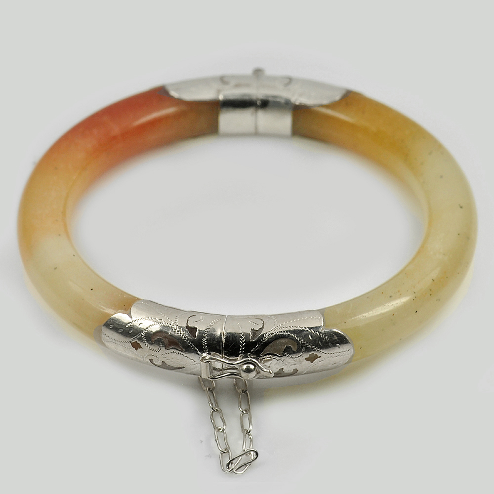 244.59 Ct. Size80x60x10mm.Natural Gemstone Brown Honey Jade Bangle with Silver