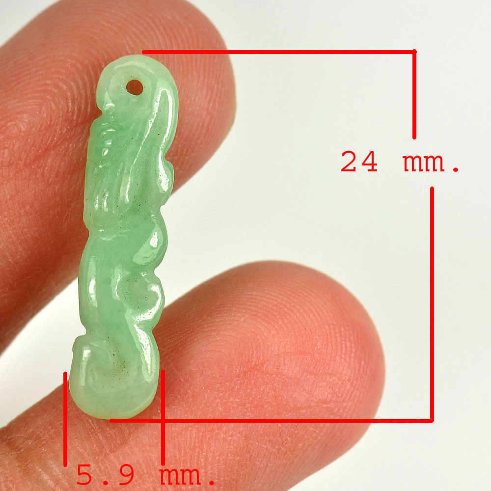 3.89 Ct. Natural Gemstone Green Color Jade Carving Drilled Pendant 24x5.9Mm.
