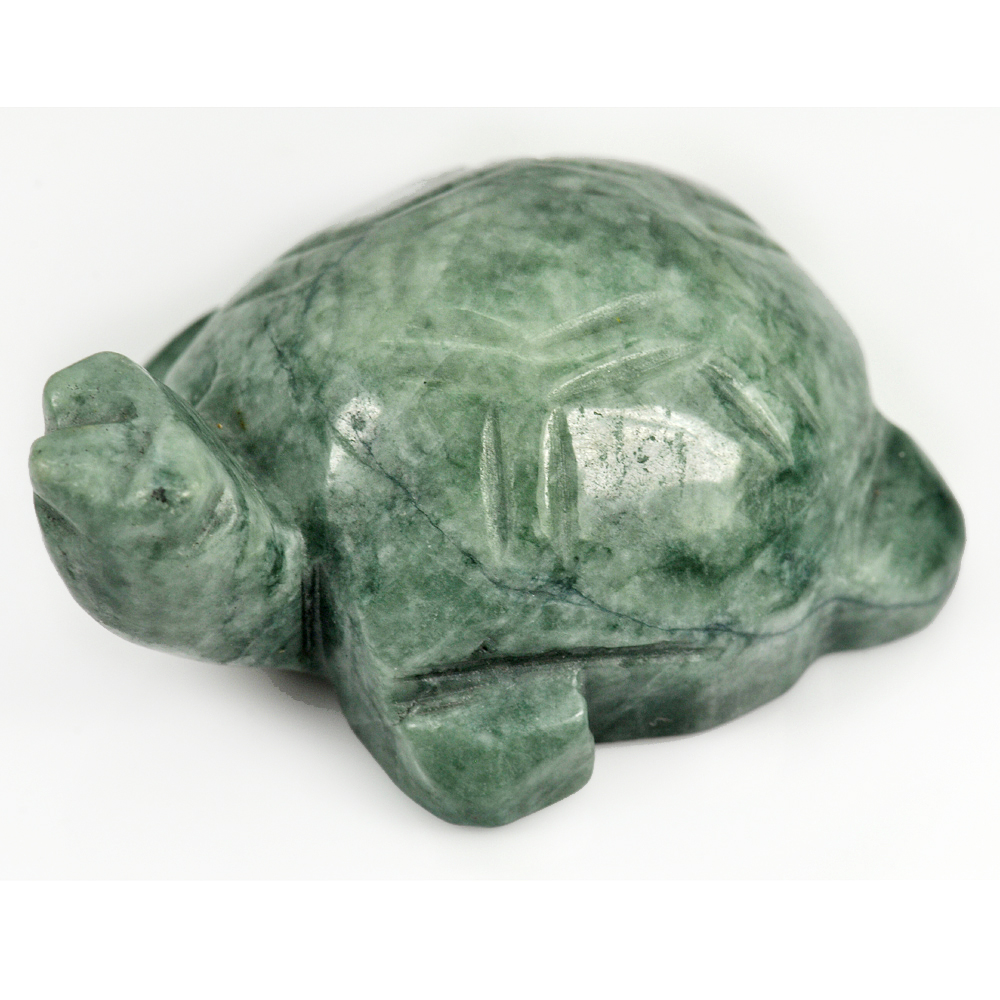 306.35 Ct. Natural Gemstone Green Color Jade Turtle Carving 48x57Mm.