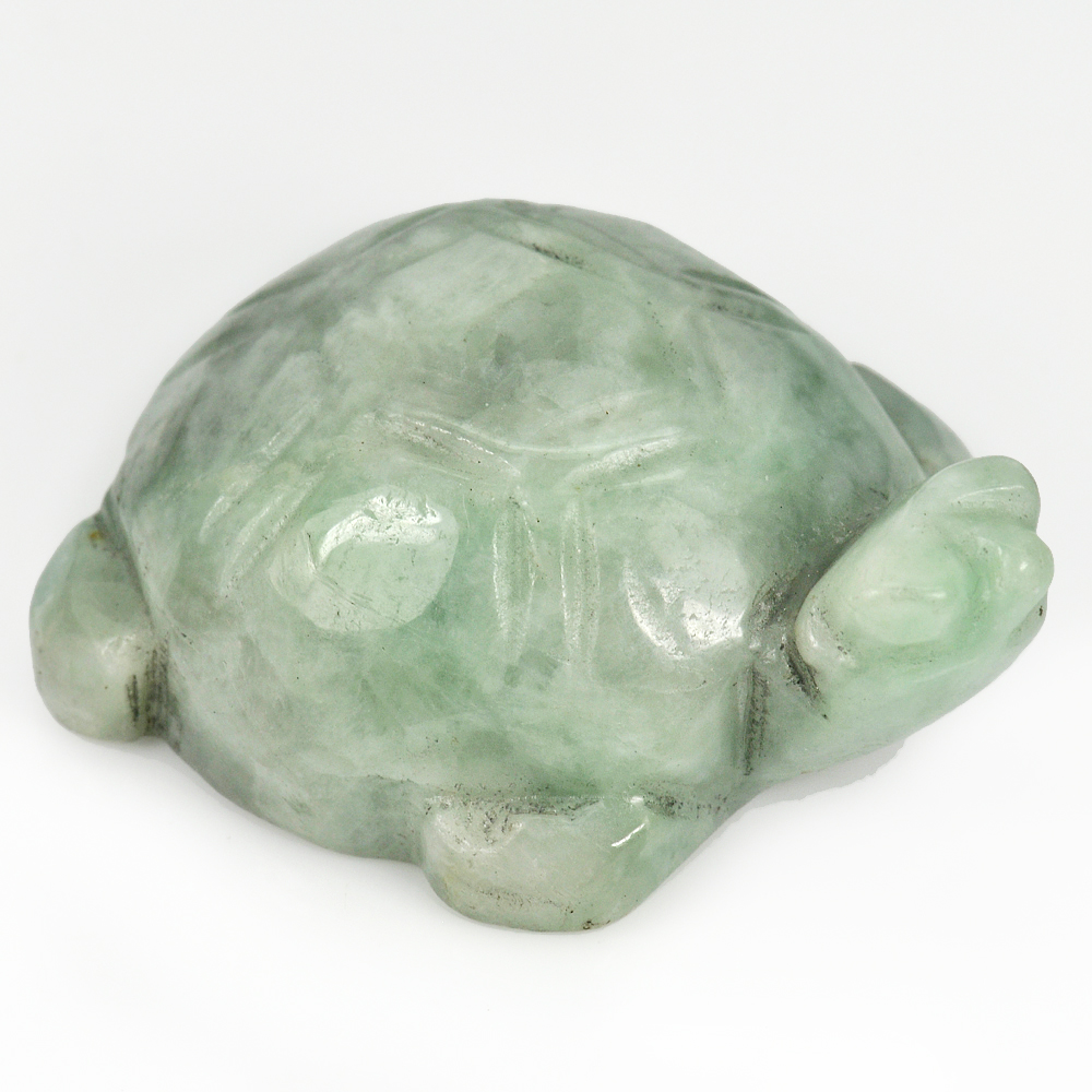 263.65 Ct. Natural Gemstone Green White Jade Turtle Carving 48x38Mm.